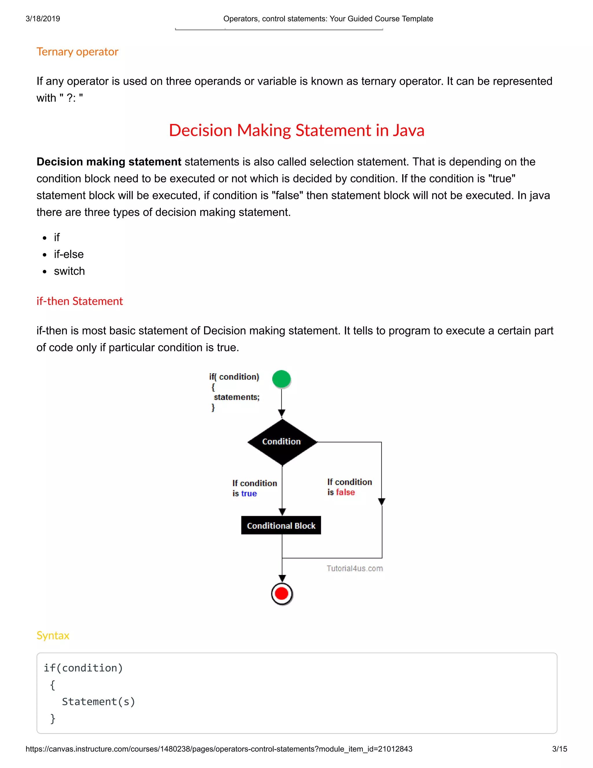 Operators, control statements represented in java | PDF
