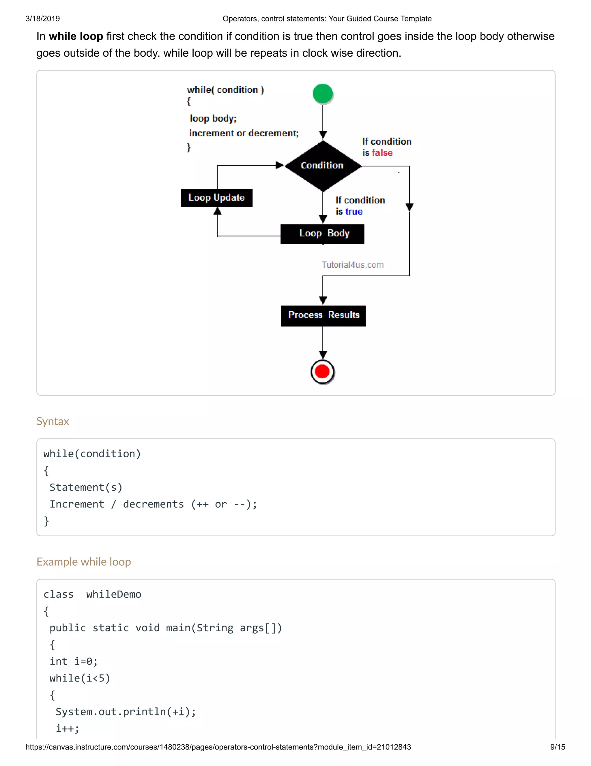 Operators, control statements represented in java | PDF