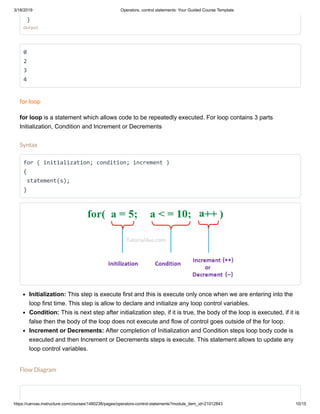 Operators, control statements represented in java | PDF