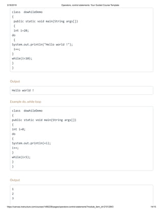 Operators, control statements represented in java | PDF