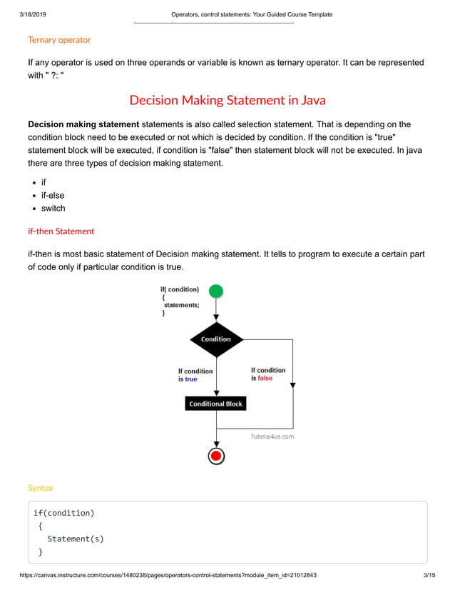 Operators, control statements represented in java | PDF