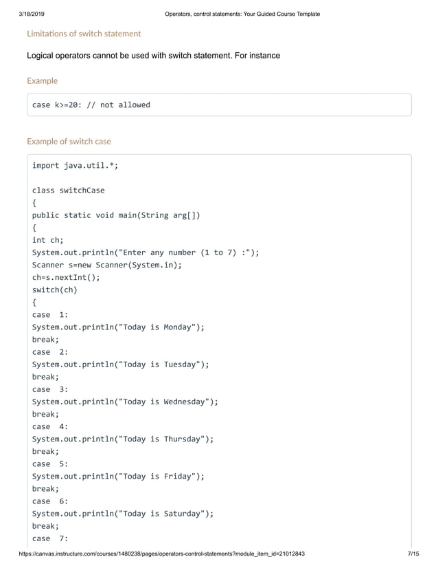 Operators, control statements represented in java | PDF