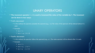 Introduction to C programming – Part 1 OPERATORS & EXPRESSIONS | PPTX