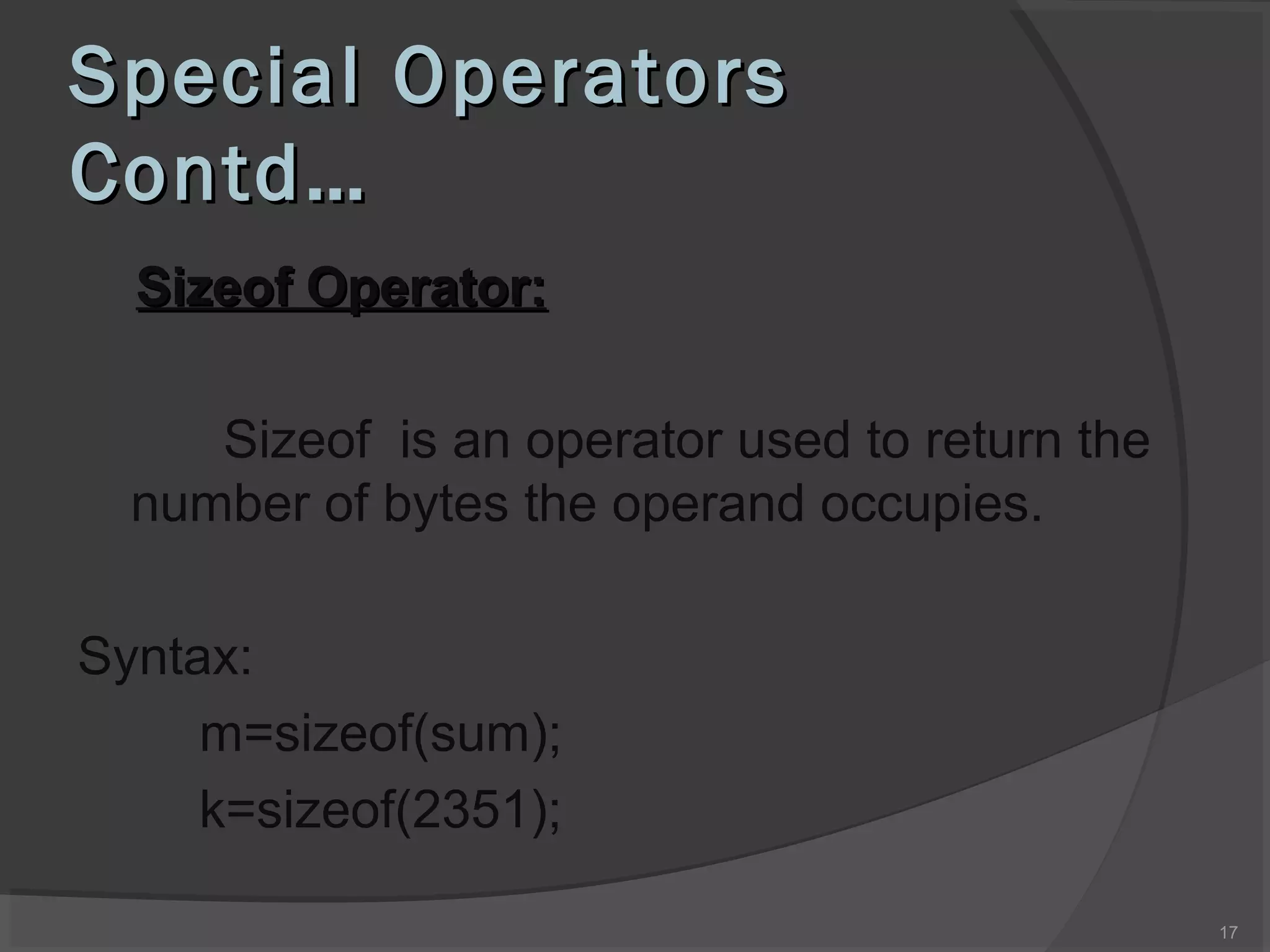 Operators in c language | PPT