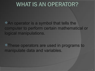 Operators in c language | PPT | Programming Languages | Computing