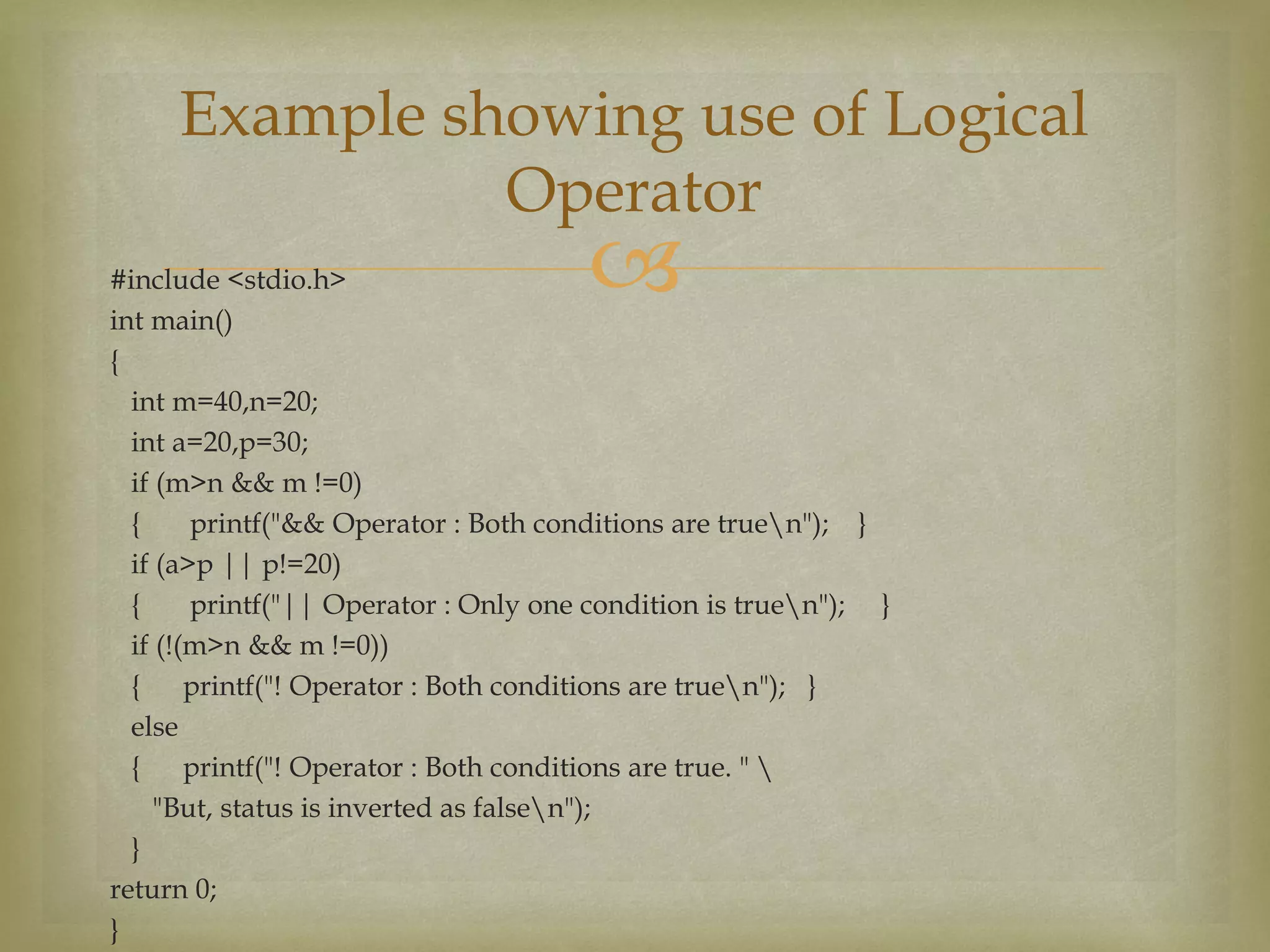 Operators in c programming | PPT