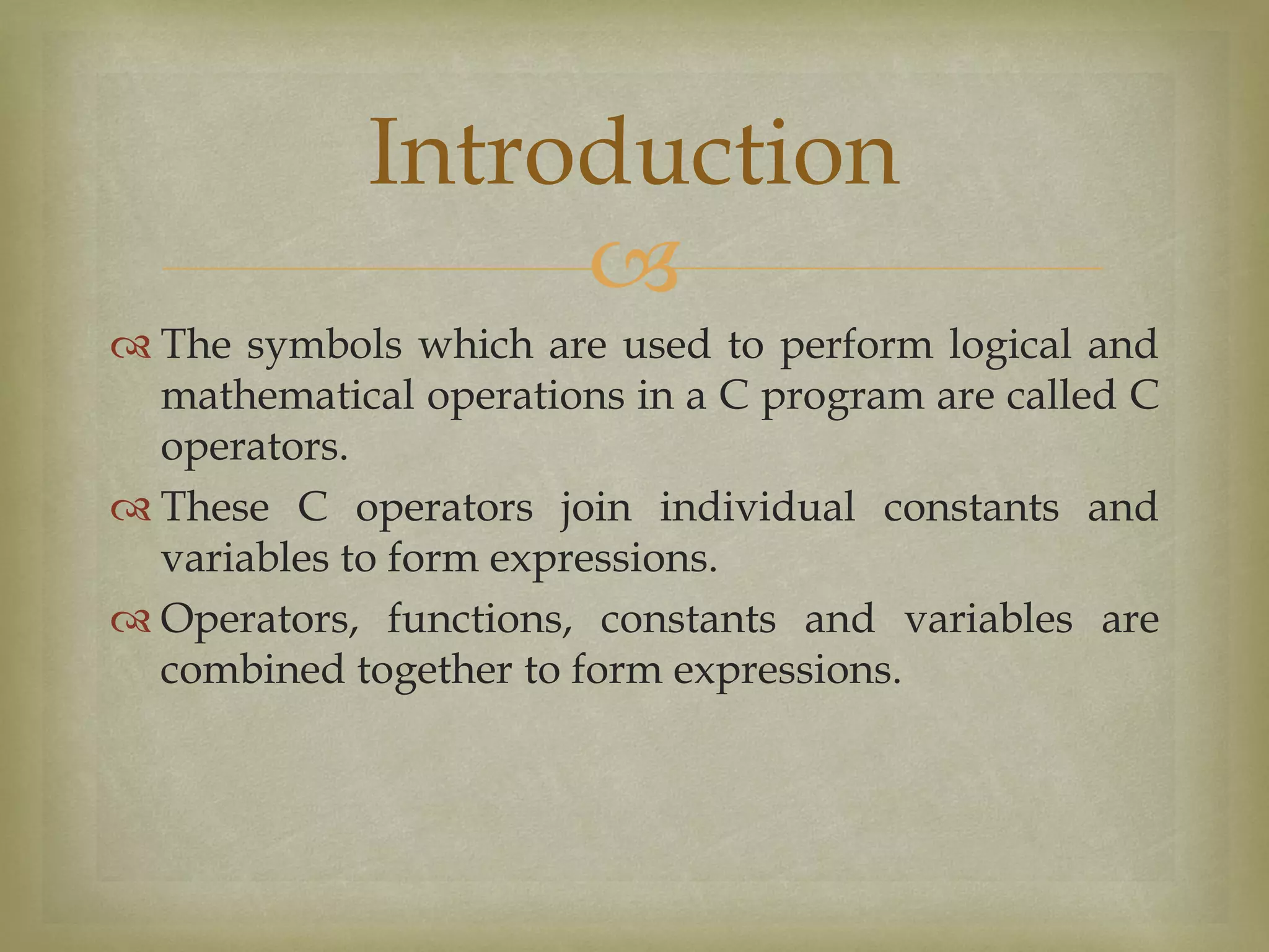 Operators in c programming | PPT