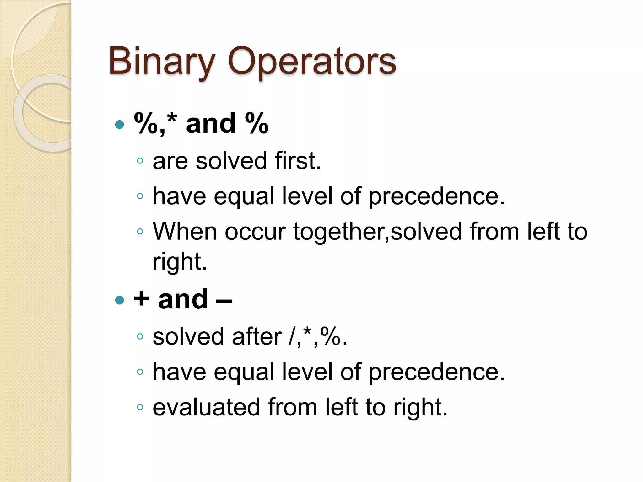 Operators and expressions in c language ppt