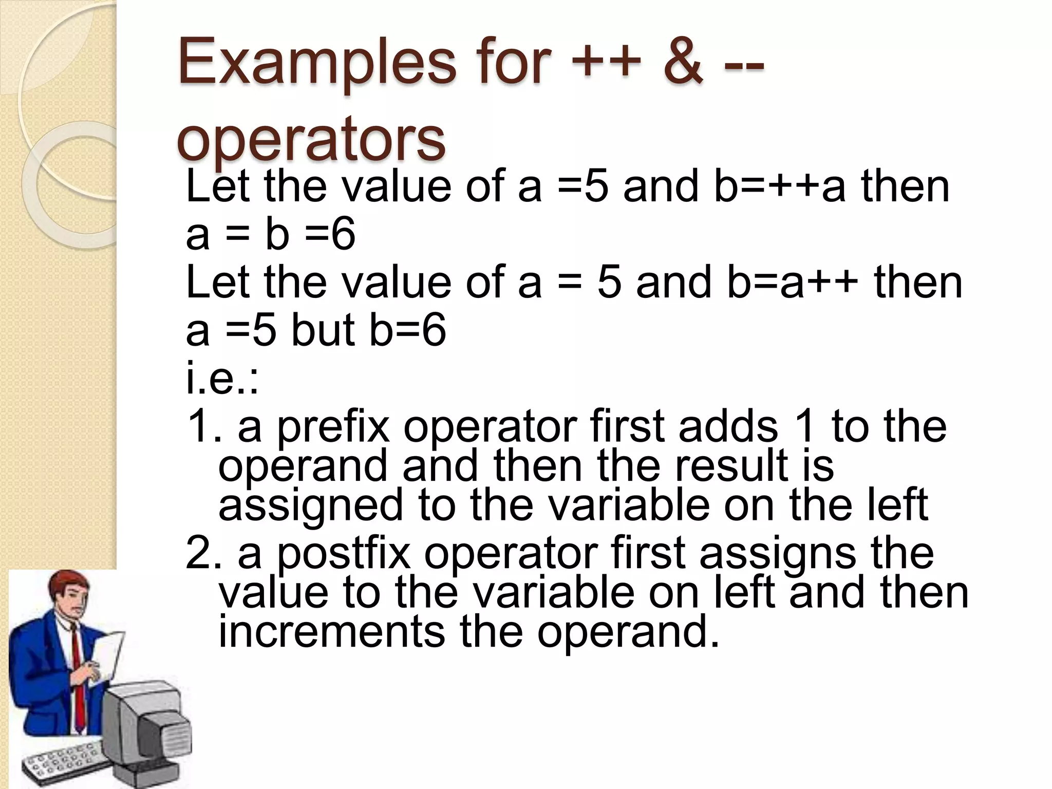 Operators and expressions in c language | PPTX