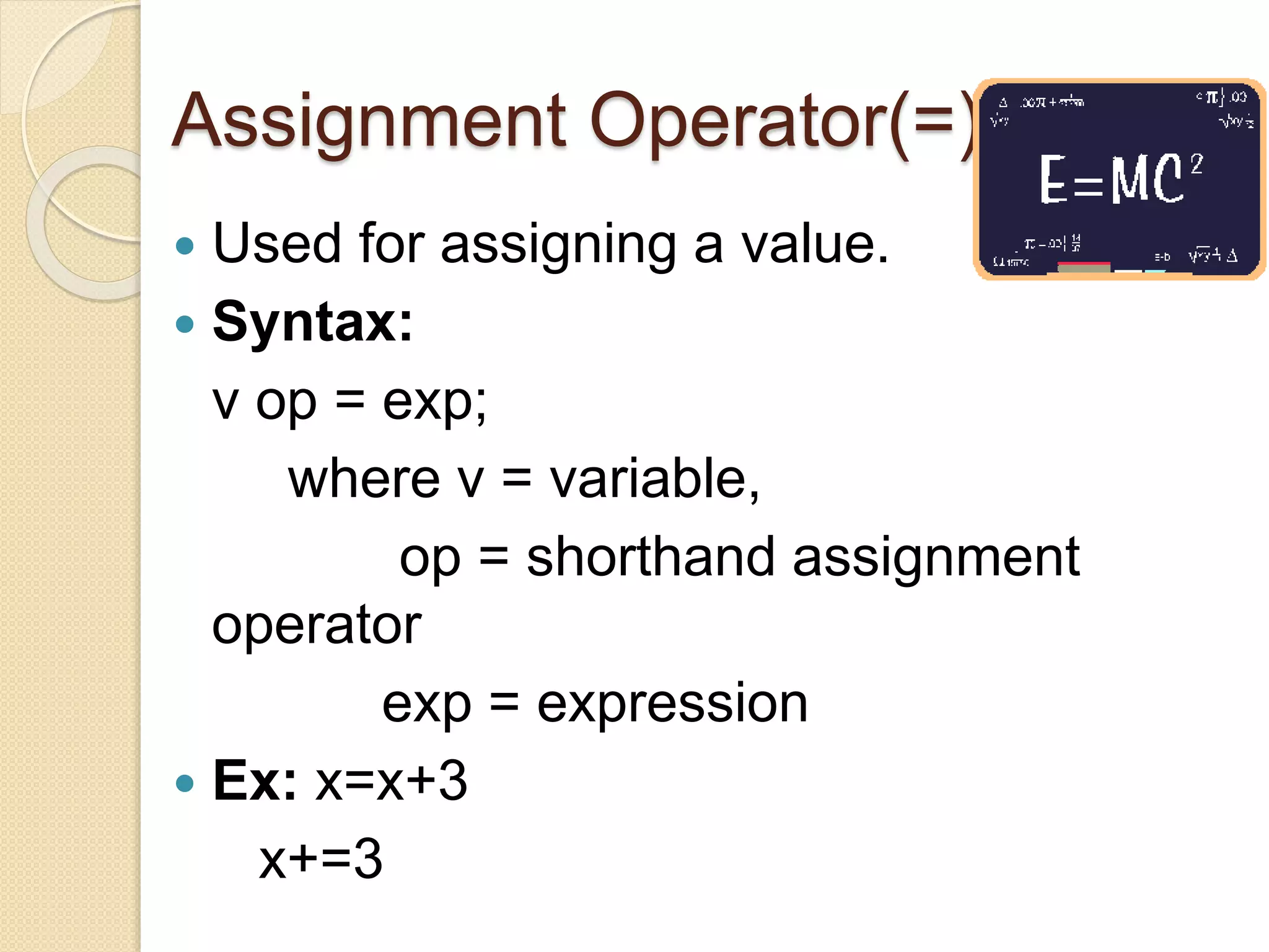 Operators and expressions in c language | PPTX