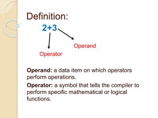 Operators and expressions in c language | PPTX