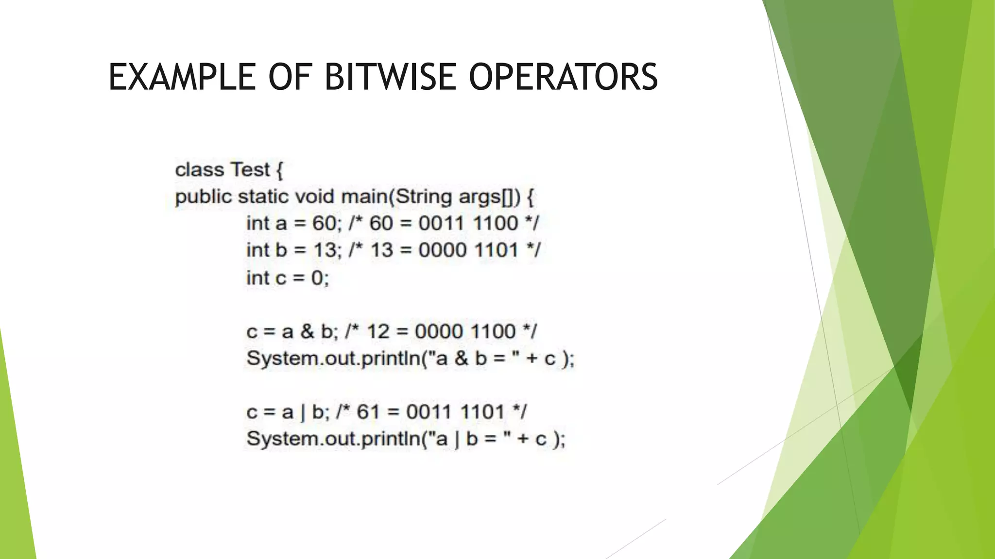 EXAMPLE OF BITWISE OPERATORS
 