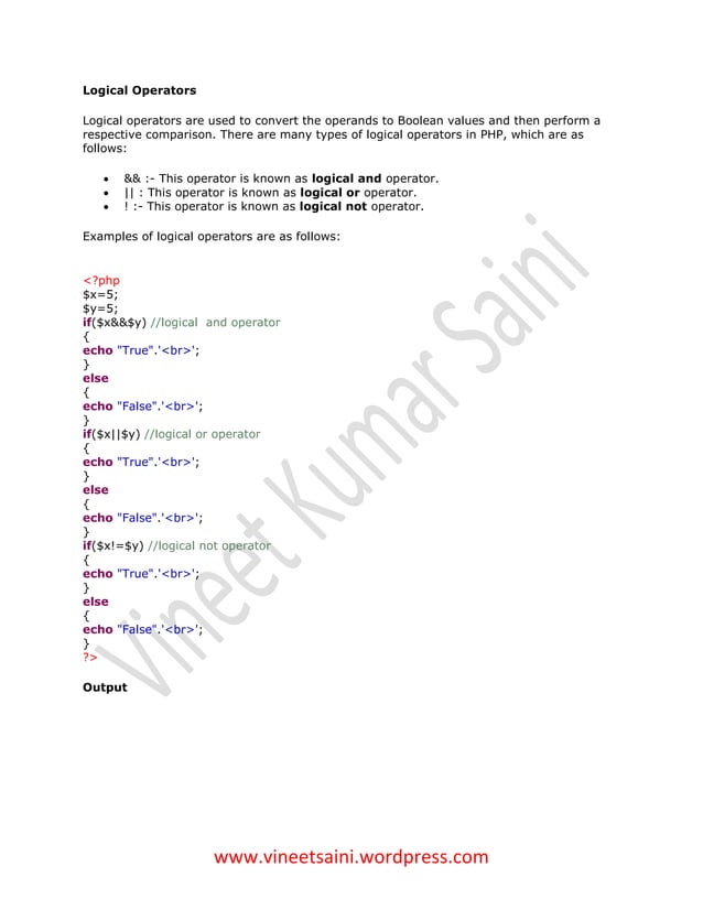 Operators in PHP | PDF