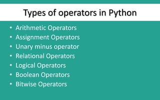 Operators in python | PPT