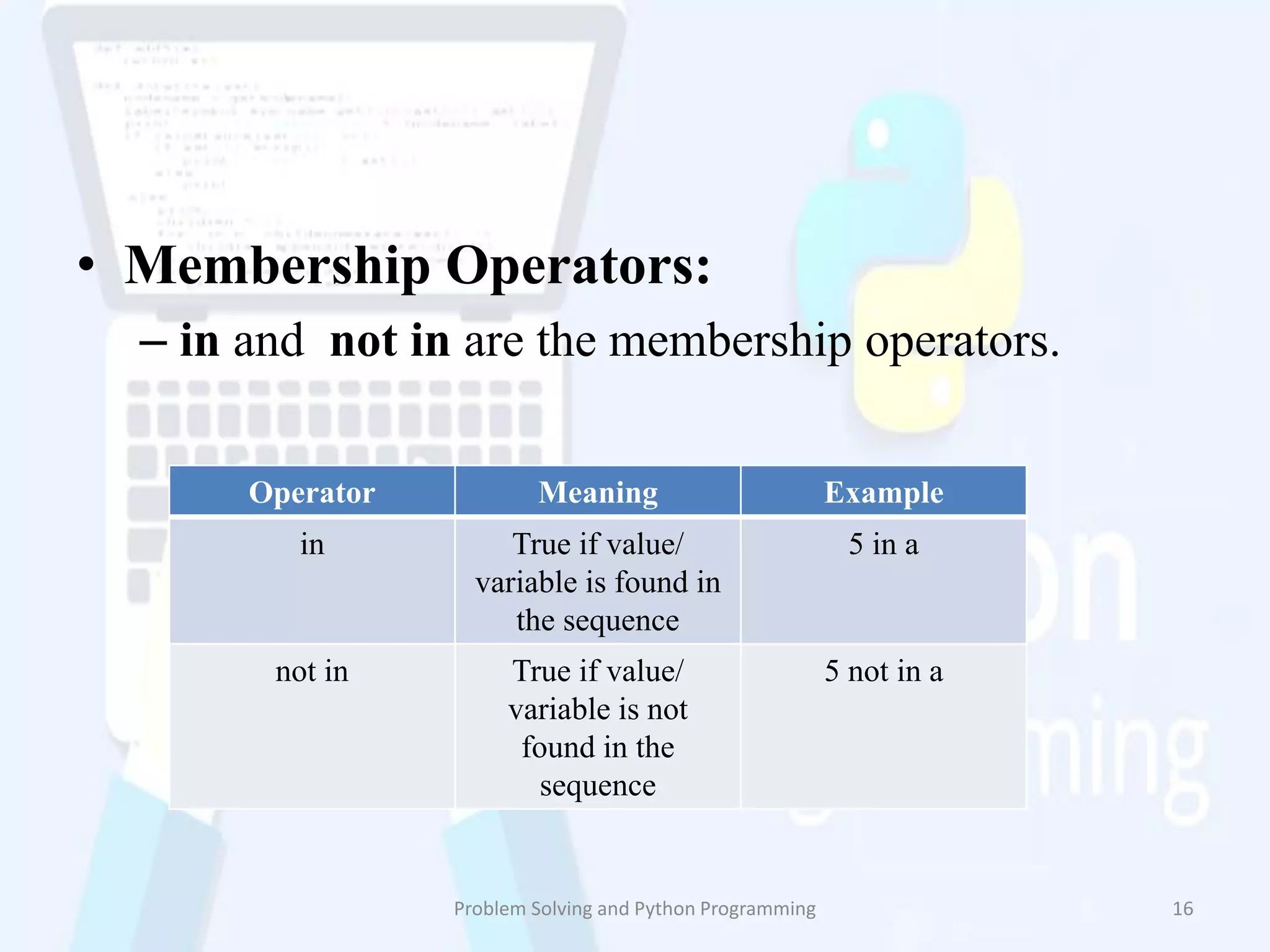 Operators in python | PPT | Free Download