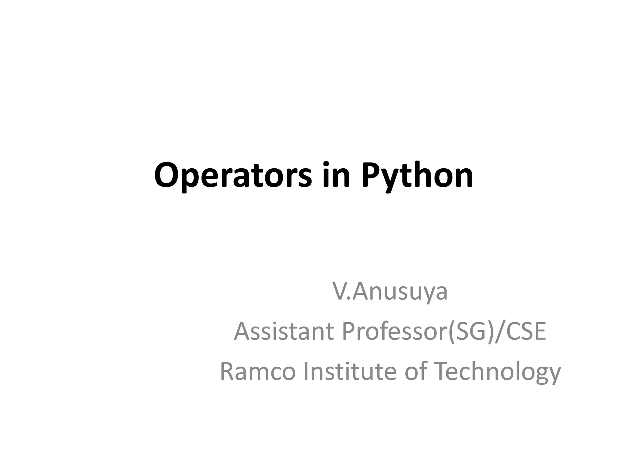 Operators in Python | PPTX