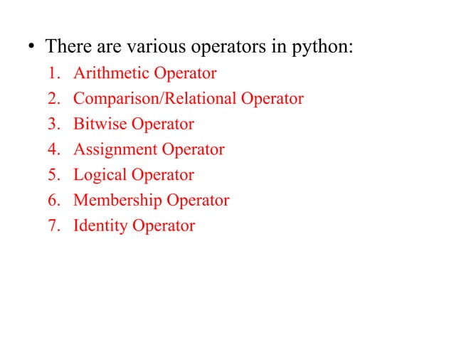 Operators in Python | PPTX