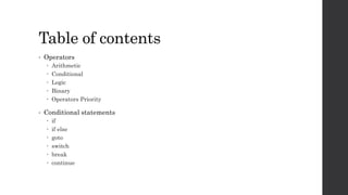 Operators loops conditional and statements | PPTX