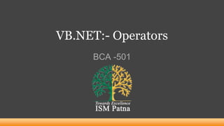 VB.NET:- Operators
BCA -501
 