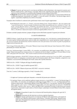 Piano degli interventi, concernente le opere relative ai Giochi, predisposto della Società "Infrastrutture Milano Cortina 2020-2026 S.p.a."