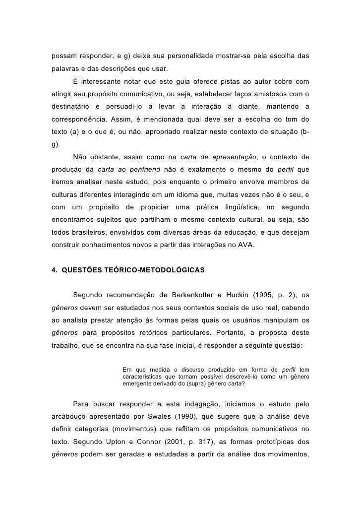 O perfil online como gênero em um curso a distância