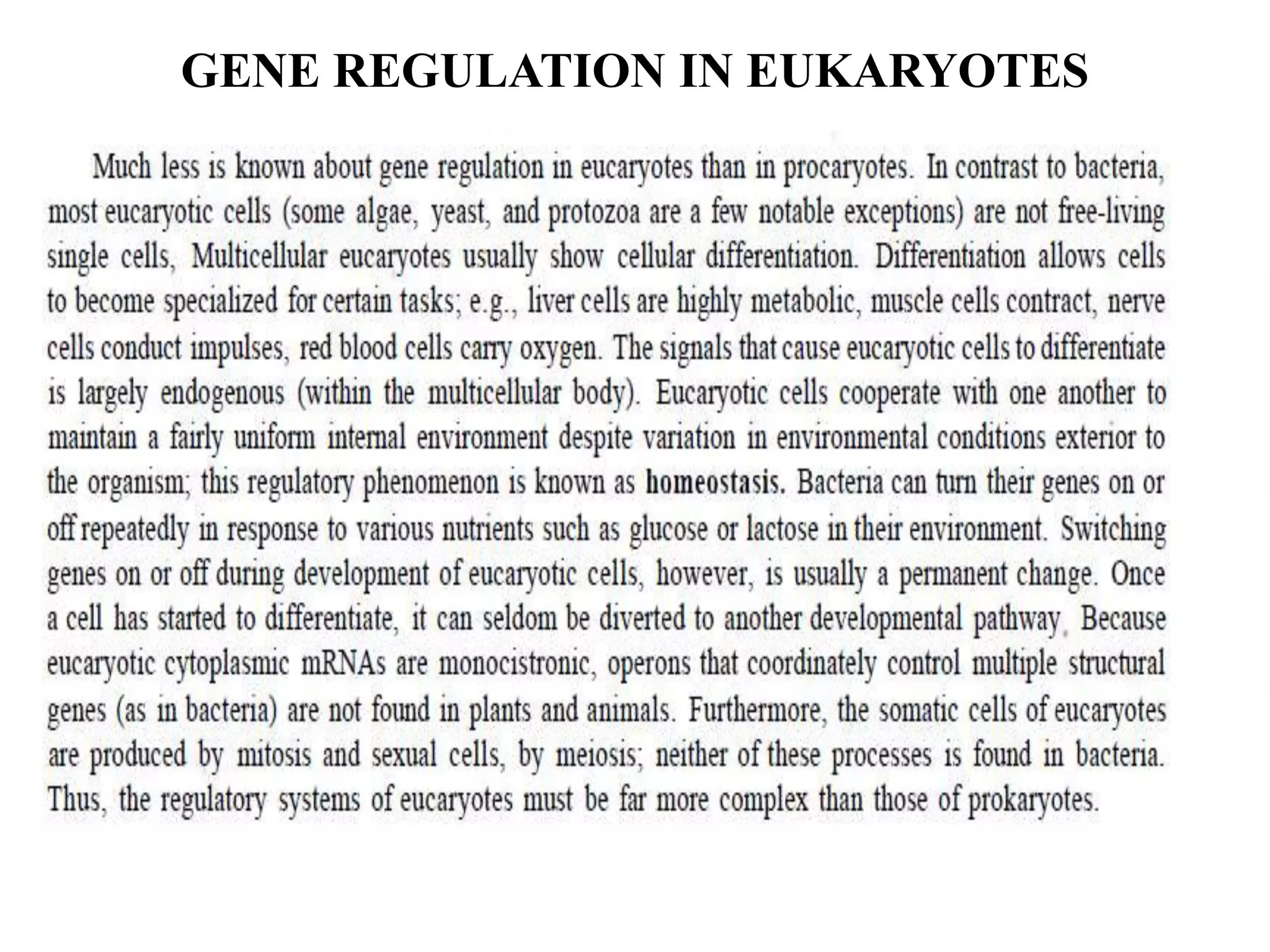 GENE REGULATION IN EUKARYOTES
 