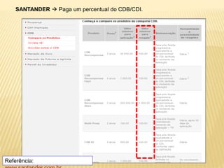 SANTANDER  Paga um percentual do CDB/CDI. 
Referência: 
www.santander.com.br 
 