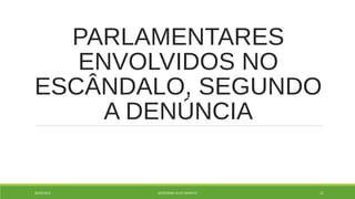 PARLAMENTARES 
ENVOLVIDOS NO 
ESCÂNDALO, SEGUNDO 
A DENÚNCIA 
20/09/2014 GEORDANDI ALVES BARRETO 21 
 