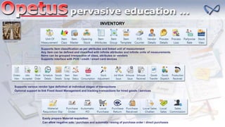 INVENTORY
INVENTORY
Supports item classification as per attributes and linked unit of measurement
Any item can be defined and classified with infinite attributes and infinite units of measurements
Items can be grouped irrespective of class, attributes or vendors
Supports interface with POS / credit / smart card devices
Easily prepare Material requisition
Can allow negative sale / purchase and automatic raising of purchase order / direct purchases
Supports various vendor type definition at individual stages of transactions
Optional support to link Fixed Asset Management and tracking transactions for hired goods / services
 