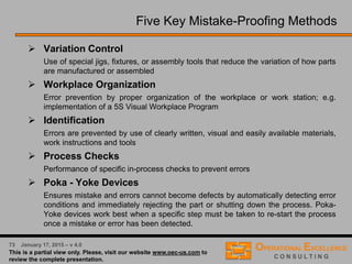 37 April 9, 2016 – v 5.0
Cause & Effect Matrix → Next Steps
 Process FMEA
• Transfer the highest ranked Xs to Process FMEA
• Consider what it means if many of your highly ranked Xs are classified
as Uncontrolled
 Capability Review
• Check Capability Summary for those Xs ranked high in the C&E matrix
• If key process capabilities are not known, create a plan to study
measurement systems and collect baseline data
 Process Control Plan Review
• Consider existing process controls for all highly ranked Xs and Ys from
the C&E Matrix
• Document short- and long-term Process Control Plan opportunities
• Identify and implement “Low hanging fruit” and “Quick wins”
 