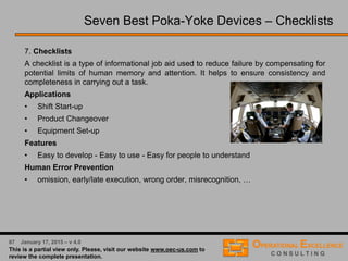 44 April 9, 2016 – v 5.0
Outputs of a Process FMEA
A Process FMEA can be described as a systematic group of
activities intended to:
 recognize and evaluate the potential failure of a (new) product/
process and its effects,
 develop a ranked list of potential failure modes, thus establishing a
priority system for corrective action and improvement consideration,
 identify actions which could eliminate or reduce the chance of the
potential failure occurring, and
 document the result of the process.
Process Failure Mode and Effects Analysis → Outputs
 