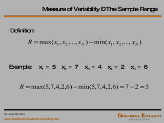 Measure of Variability – The Sample Range Example:  1   =  5 2   =  7 3   =  4 4   =  2 5   =  6 Definition:  