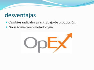 desventajas
 Cambios radicales en el trabajo de producción.
 No se toma como metodología.
 