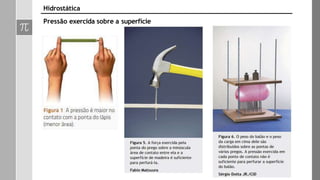 Hidrostática
Pressão exercida sobre a superfície
 