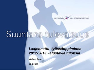 Kansilehti
Laajennettu työssäoppiminen
2012-2013 -alustavia tuloksia
Hellevi Tervo
12.9.2013
 