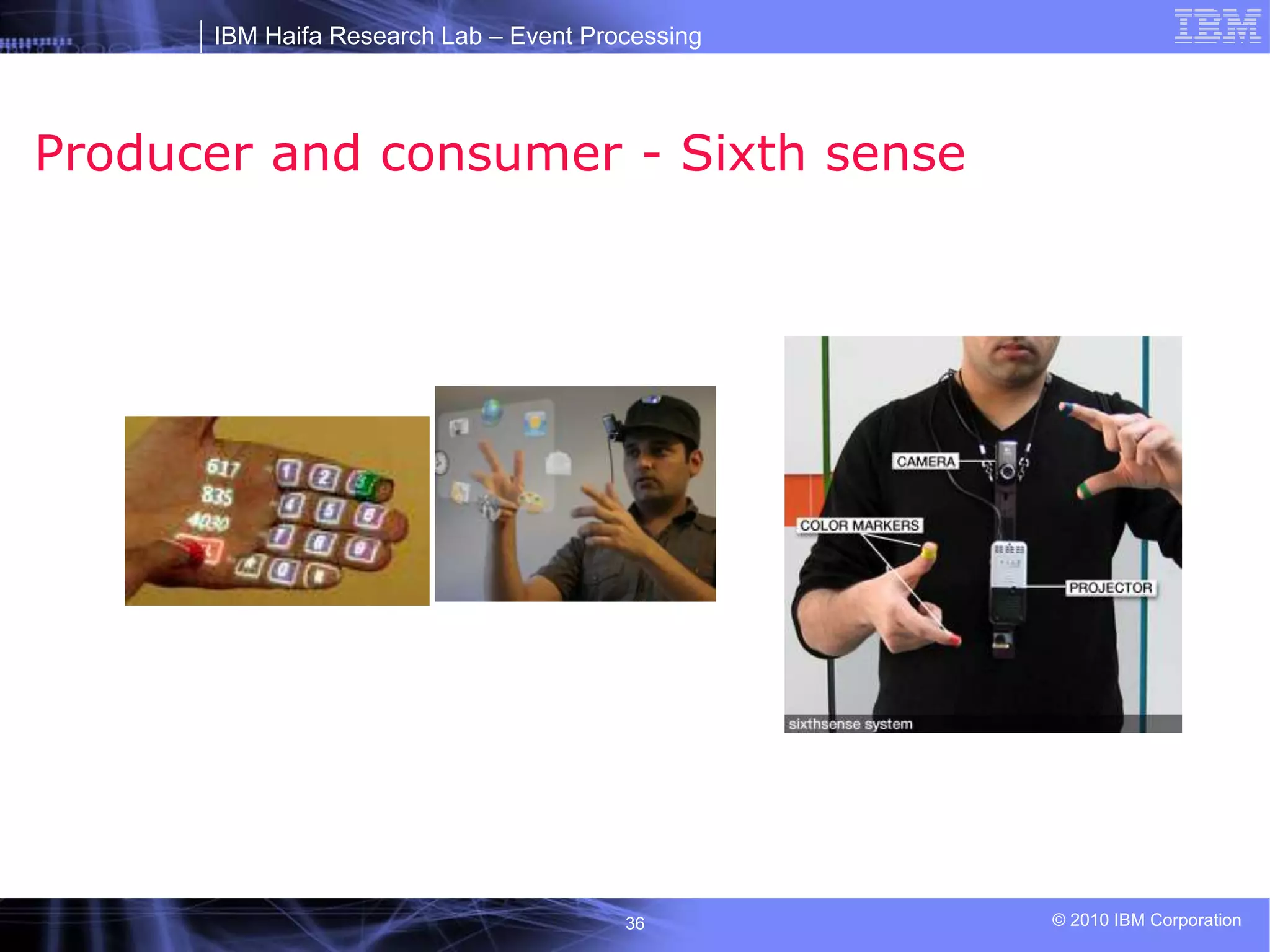 IBM Haifa Research Lab – Event Processing
© 2010 IBM Corporation
36
Producer and consumer - Sixth sense
 