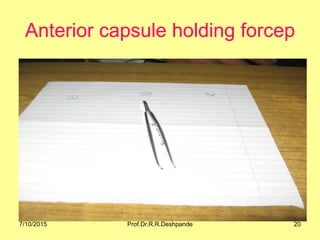 Anterior capsule holding forcep
7/10/2015 20Prof.Dr.R.R.Deshpande
 