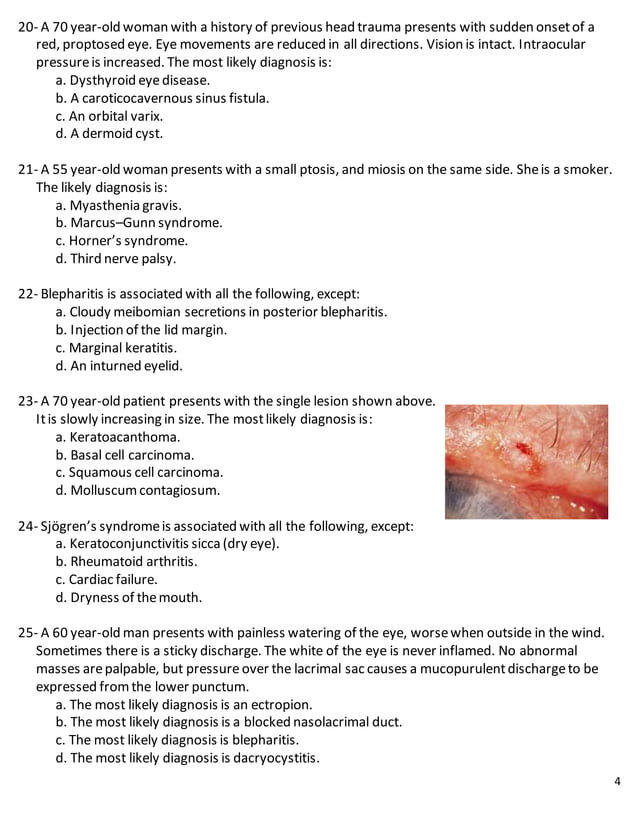 Ophthalmology notes MCQs & Answers PDF