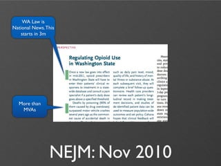 WA Law is
National News. This
   starts in 3m




  More than
   MVAs




                NEJM: Nov 2010
 