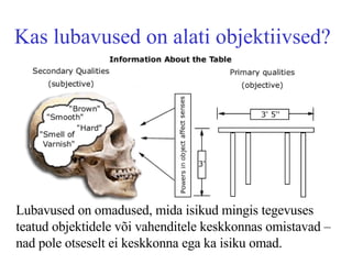Kas lubavused on alati objektiivsed? Lubavused on omadused, mida isikud mingis tegevuses teatud objektidele või vahenditele keskkonnas omistavad – nad pole otseselt ei keskkonna ega ka isiku omad. 