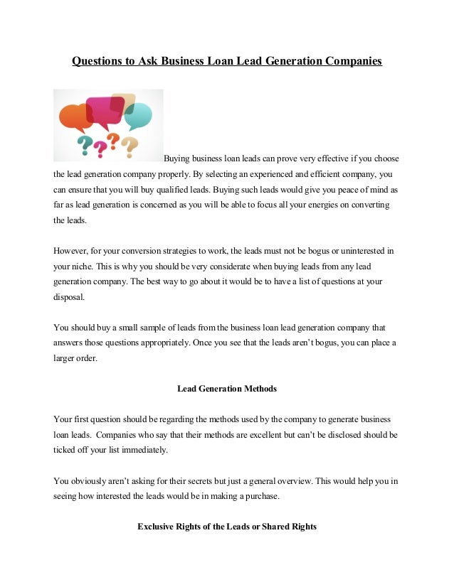Questions to ask business loan lead generation companies