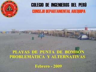 PLAYAS  DE  PUNTA  DE  BOMBÓN PROBLEMÁTICA  Y ALTERNATIVAS    Febrero - 2009 COLEGIO  DE  INGENIEROS  DEL  PERÚ CONSEJO DEPARTAMENTAL AREQUIPA 