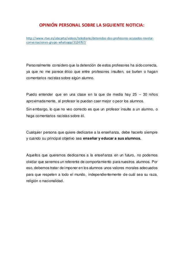 Opinión personal sobre la siguiente noticia.