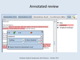 Annotated review




Sentment Analysis Symposium, San Francisco, October 2012
 