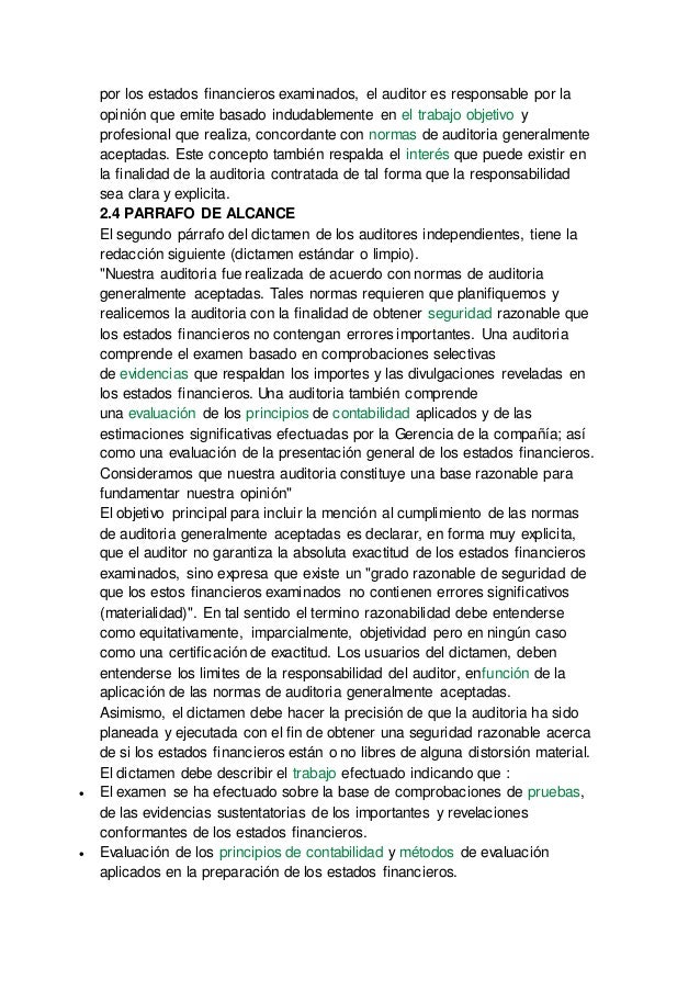 Opinion del auditor independiente