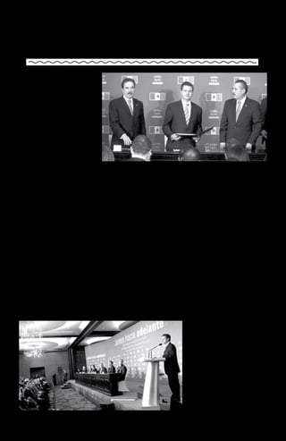 OPINIÓN DE YUCATÁN

                                                                           NOTICIAS
    Peña Nieto entrega dos iniciativas preferentes
       Sus propuestas serán
     presentadas formalmente
    por los legisladores priistas
        ante las cámaras de
      Senadores y Diputados.




   E
           l presidente electo, Enrique Peña, entregó
           a senadores y diputados del PRI dos
           iniciativas de reforma constitucional:
               -Con la primera, la que crearía la
Comisión Nacional Anticorrupción y desaparecería a la
Secretaría de la Función Pública, se combatiría como
nunca antes la corrupción, no sólo en los tres niveles
de gobierno, sino en los poderes Legislativo y Judicial.
    -Con la segunda, que plantea una reestructuración
de la administración pública, la Secretaría de
Gobernación se convertirá en una súper secretaría que
operaría todo el sistema nacional de seguridad pública     peñistas.                                                  y personalidad jurídica, así como con patrimonio
y absorbería a la Policía Federal Preventiva; asumiría                                                                propio”, indicó.
el control del sistema penitenciario; tendría bajo su          Anteriormente, el 11 de septiembre, en un
mando al Sistema Nacional de Inteligencia y Seguridad      evento similar, le entregó a los senadores priistas su         La segunda iniciativa que propone una
Nacional; sería responsable de todo lo referente a los     primera iniciativa de reforma constitucional para          restructuración de la Administración Pública Federal
derechos humanos; de ella dependerían las tareas del       dotar de autonomía al Instituto Federal de Acceso a la     busca modernizar y hacer más eficiente al gobierno.
área de migración y resguardo de nuestras fronteras;       Información Pública (IFAI) y ampliar así sus facultades.
                                                                                                                         “Los principales objetivos de esta reforma son:
de todo lo referente a población e identificación          Esta reforma se encuentra un tanto atorada en el
personal de los mexicanos y, por si lo anterior no fuera   Senado.                                                        -Garantizar la coordinación del gabinete y dar
suficiente, de Gobernación dependería la relación con                                                                 seguimiento a sus políticas; generar un nuevo esquema
                                                              En sus respectivas intervenciones, el senador
todos los otros niveles de gobierno y con los actores                                                                 de organización, que permita mejorar la seguridad
                                                           Emilio Gamboa y el diputado Manlio Fabio Beltrones
políticos y partidos.                                                                                                 interna, tema sensible hoy entre la sociedad, y con
                                                           comprometieron a sus bancadas en el apoyo y trámite
                                                                                                                      ello recuperar la paz y la tranquilidad para todos
    Esta segunda iniciativa prevé además reorientar la     de estas dos nuevas iniciativas de Peña Nieto.             los mexicanos; dar también un nuevo impulso a las
estructura y objetivos de la Secretaría de Desarrollo                                                                 políticas sociales para reforzar el combate a la pobreza
Social para cambiar y atacar con otro tipo de acciones     COMPROMISOS DE CAMPAÑA
                                                                                                                      y la desigualdad, y avanzar hacia una sociedad más
y políticas a la pobreza, buscando sobre todo reforzar        En su explicación, el Presidente electo recordó         incluyente y sin discriminación; y también propiciar
la cohesión social.                                        que su iniciativa para crear la Comisión Nacional          mayores condiciones de armonía y orden en el
   Y, además, daría paso a la transformación de la         Anticorrupción fue su primer compromiso de campaña,        desarrollo del país, en sus ámbitos agrario, territorial,
Secretaría de la Reforma Agraria en la Secretaría de       hecho apenas unos minutos después del arranque en          urbano y de vivienda.
Desarrollo Agrario, Territorial y Urbano, con la cual      Guadalajara.
                                                                                                                          “Por tal motivo, en alcance a estos objetivos, se
se establecería una nueva relación y políticas hacia el        “La Comisión Nacional Anticorrupción busca que         propone una modificación a la Ley Orgánica de la
campo, y se dedicaría a fijar lineamientos coordinados     el gobierno actúe con mayor eficacia en combatir las       Administración Pública Federal, para que la Secretaría
con los gobiernos estatales y municipales para el          faltas administrativas y las conductas de corrupción       de Gobernación fortalezca su autoridad para garantizar
reordenamiento urbano.                                     que ocurren lamentablemente y especialmente en el          la seguridad y protección de la población.
    Las dos iniciativas fueron explicadas así por el       gobierno federal…
                                                                                                                         “Se propone que en materia de coordinación
propio Presidente electo a los coordinadores de las           “Tendrá capacidad para actuar de oficio por             y diálogo político, la Secretaría de Gobernación se
fracciones del PRI en el Senado, Emilio Gamboa, y en       notificación de otros órganos del Estado, así como por     encargue de conducir la política interior y de llevar a
la Cámara de Diputados, Manlio Fabio Beltrones, y a        denuncias o reportes ciudadanos, que le lleve a hacer      cabo las relaciones con los otros poderes, los distintos
los coordinadores del PVEM en ambas cámaras, Jorge         investigación de eventuales actos de corrupción en         niveles de gobierno y actores políticos.
Emilio González y Pablo Escudero, respectivamente,         estos niveles de gobierno.
así como a senadores y diputados reunidos en un salón                                                                 CAMBIOS EN SEDESOL
del hotel JW Marriot de Santa Fe.                             “Sus investigaciones no tendrá limitación por
                                                           razones de secreto bancario, fiduciario o fiscal.             Peña Nieto explicó que en cuanto a la Secretaría de
   Ellos serán quienes se encarguen de presentar                                                                      Desarrollo Social, propone reorientarla y readecuarla
formalmente estas iniciativas ante sus respectivos            “De igual forma, se establece la obligación de          para que cumpla cabalmente en el combate de la
plenos, a fin de que sean enviadas a comisiones y se       que los estados y el Distrito Federal establezcan sus      pobreza y la desigualdad.
produzcan legalmente las reformas constitucionales         propias comisiones especializadas en el combate a la
                                                           corrupción de carácter colegiado, con plena autonomía          “Se propone una nueva visión para el combate a
                                                                                                                      la pobreza y la desigualdad, y el respeto a la dignidad
                                                                                                                      humana y fomento a la cohesión social”.
                                                                                                                         Para alcanzar eso y más se propone incorporar
                                                                                                                      a Sedesol a los diversos organismos encargados de
                                                                                                                      promover la equidad y la inclusión social.
                                                                                                                         Y por último, propuso crear la Secretaría de
                                                                                                                      Desarrollo Agrario, Territorial y Urbano a partir de lo
                                                                                                                      que hoy es la Secretaría de la Reforma Agraria.
                                                                                                                         Una secretaría reformada que tenga por propósitos:
                                                                                                                          -Proteger los derechos agrarios que prevé el
                                                                                                                      artículo 27 de nuestra Constitución.
                                                                                                                          -Coordinar con las autoridades estatales y
                                                                                                                      municipales la planeación y el ordenamiento del
                                                                                                                      territorio nacional y los asentamientos humanos, bajo
                                                                                                                      criterios de desarrollo sustentable.
                                                                                                                          -Promover el desarrollo urbano y metropolitano del
                                                                                                                      país, a través de una mejor planeación habitacional,
                                                                                                                      el desarrollo de vivienda y el aprovechamiento de las
                                                                                                                      vocaciones productivas de las diversas regiones del
                                                                                                                      país.

                                                                                                                                                                      • 13
 