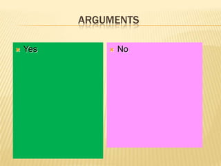 ARGUMENTS

   Yes          No
 