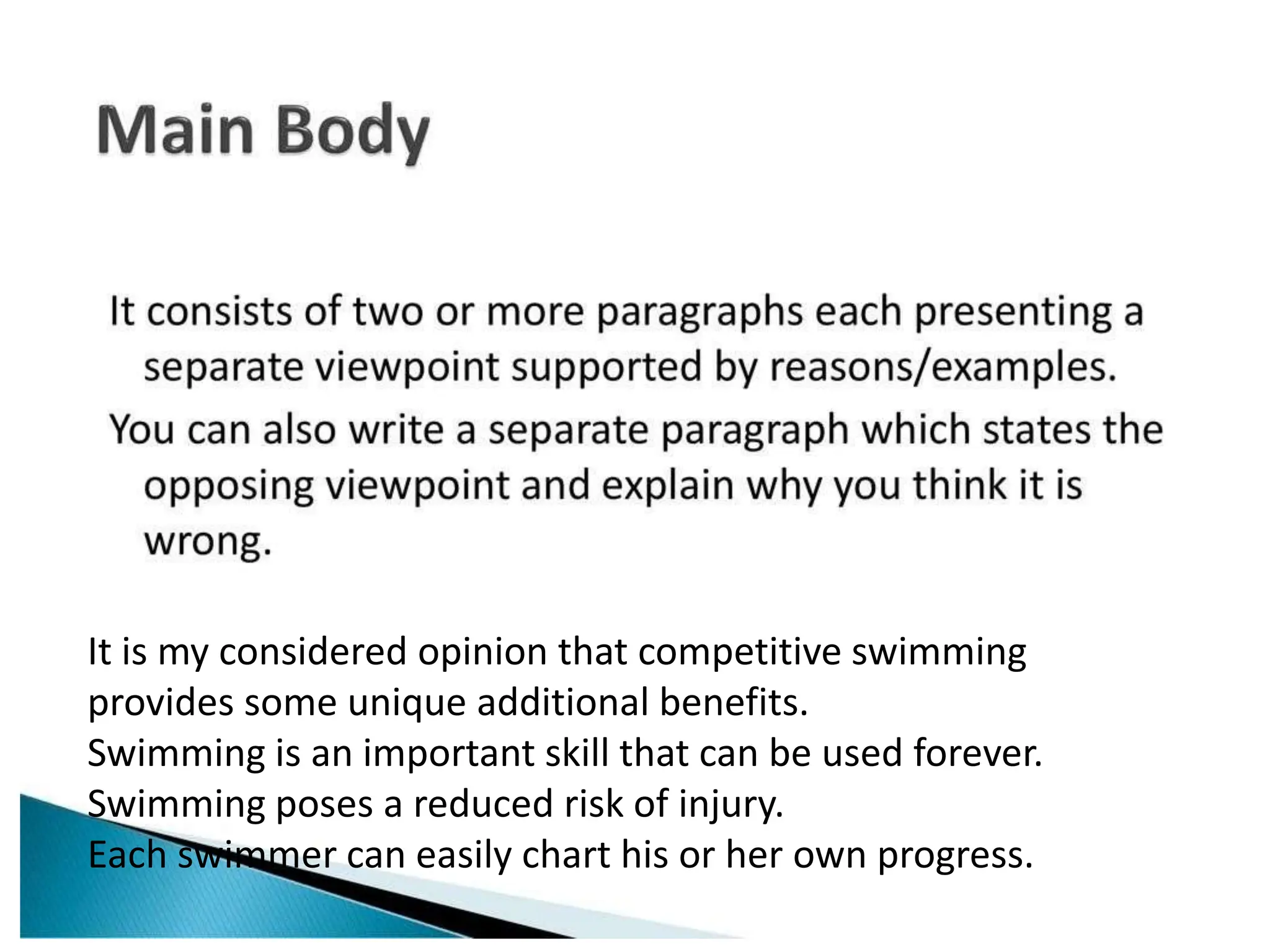 It is my considered opinion that competitive swimming
provides some unique additional benefits.
Swimming is an important skill that can be used forever.
Swimming poses a reduced risk of injury.
Each swimmer can easily chart his or her own progress.