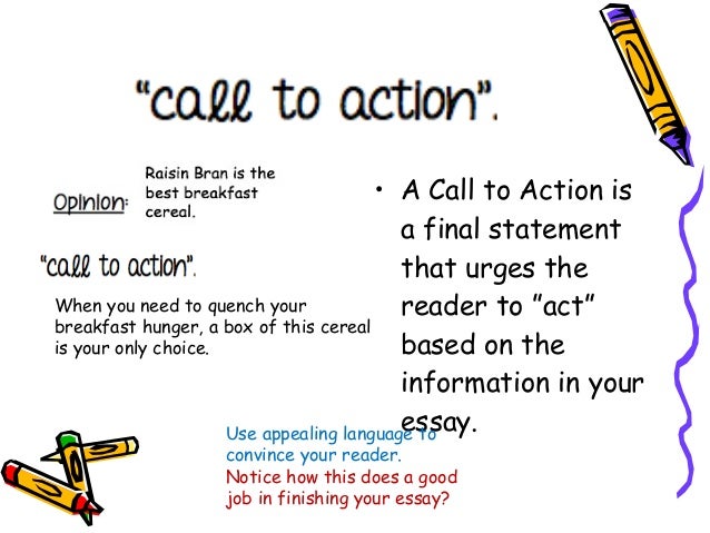 what does call to action mean in an argumentative essay