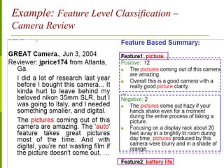 Example: Feature Level Classification –
Camera Review
 